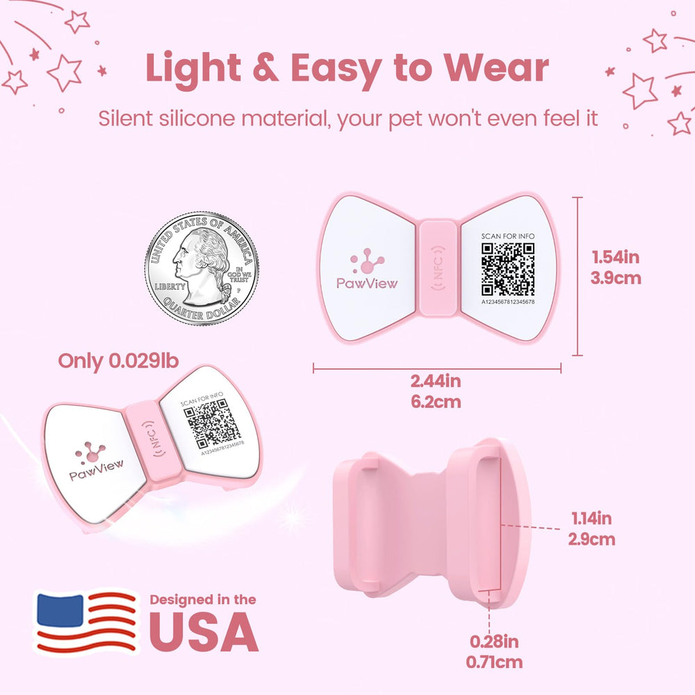 PawView pink slide-on tag on collar during play and walks.