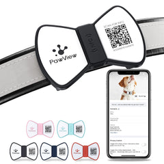 PawView silent silicone dog tag with bowtie on black tag reduces noise during walks