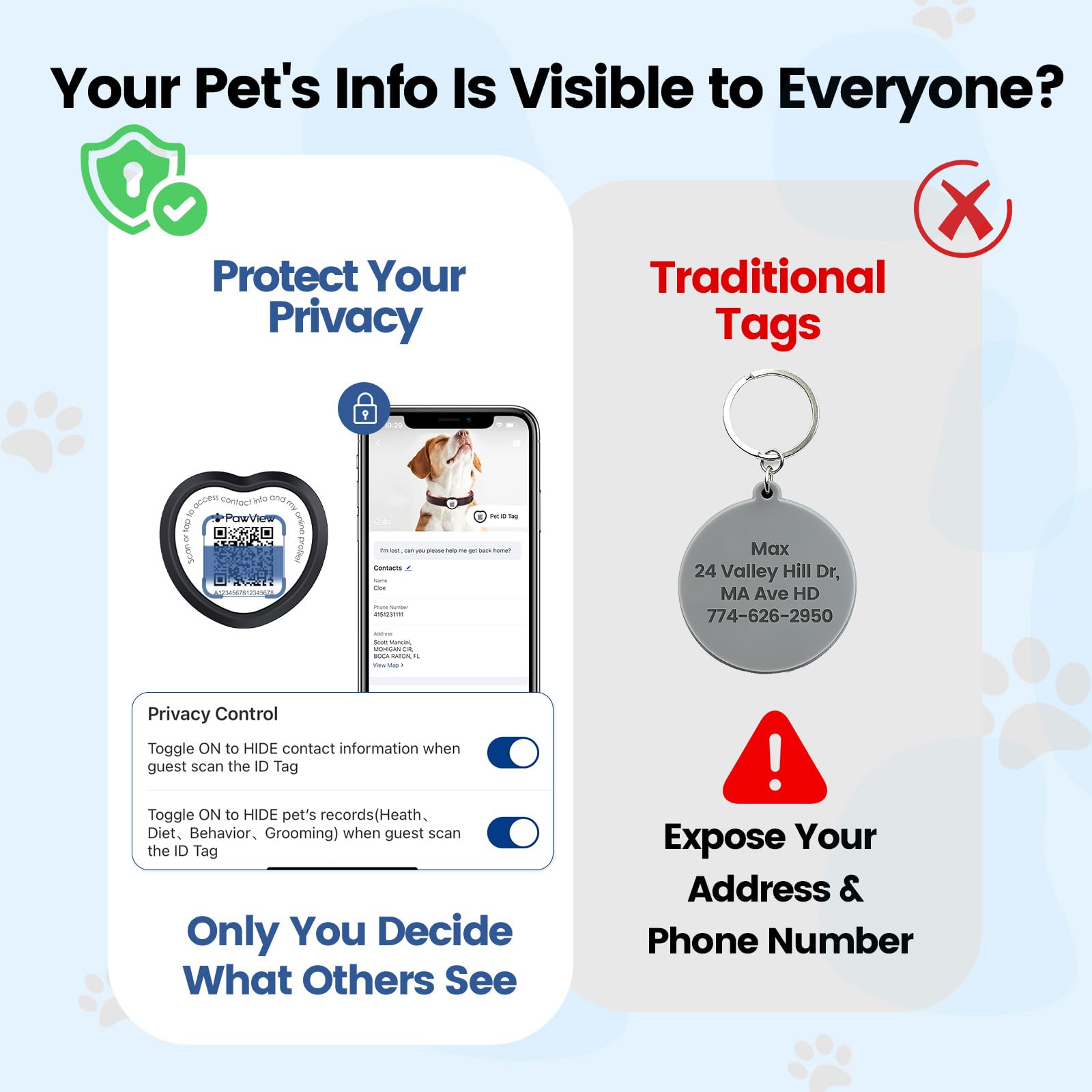 PawView slide-on tag on collar showing secure, snag-free fit.