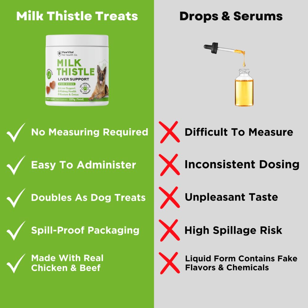 PawVital Milk Thistle Chews kidney detox formula – supporting urinary function in dogs.