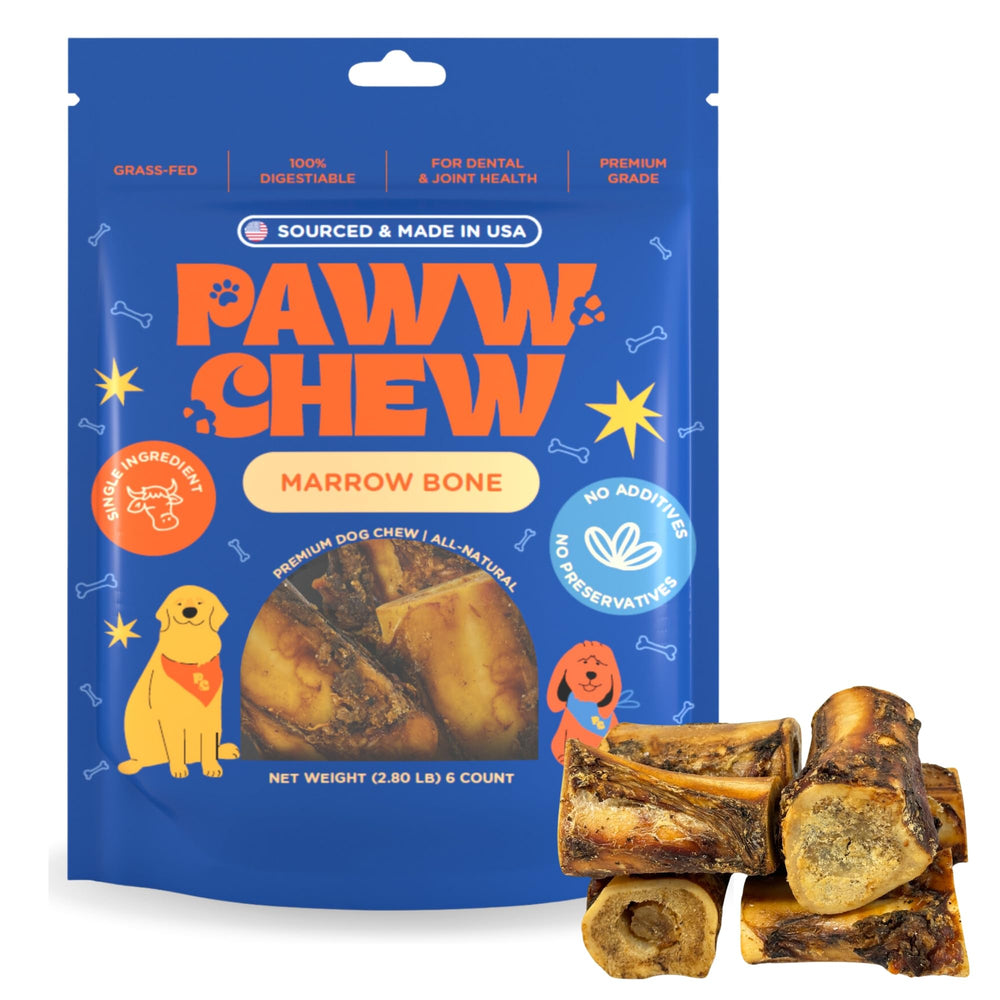 PAWW CHEW beef marrow bone closeup showing rich texture for long-lasting chews