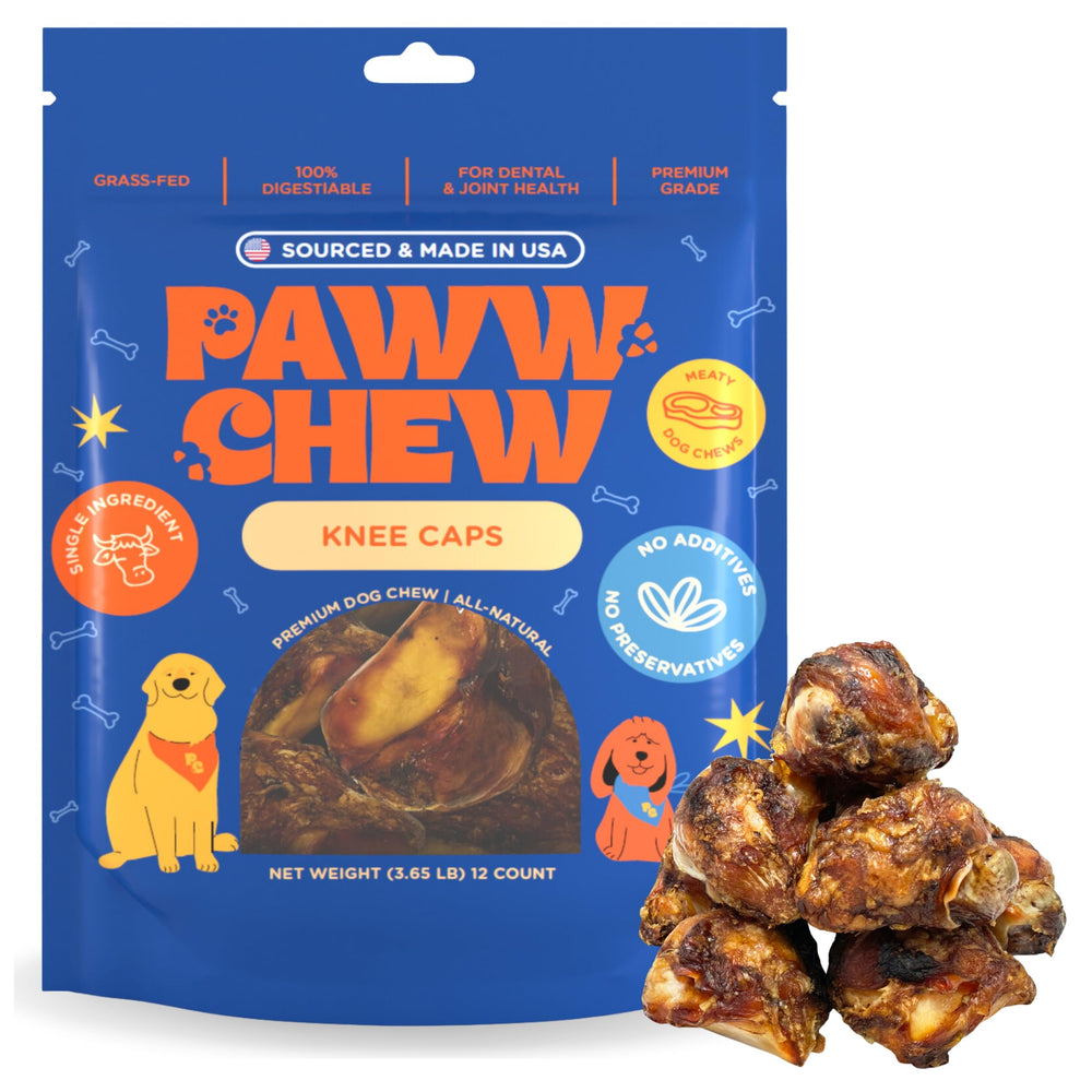 PAWW CHEW knee caps pack shot shows a long-lasting chew for aggressive chewers