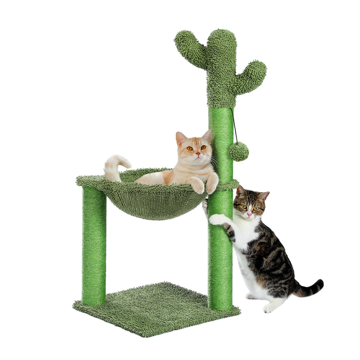 PAWZ Road cactus cat tree front view with sturdy base and cozy hammock.