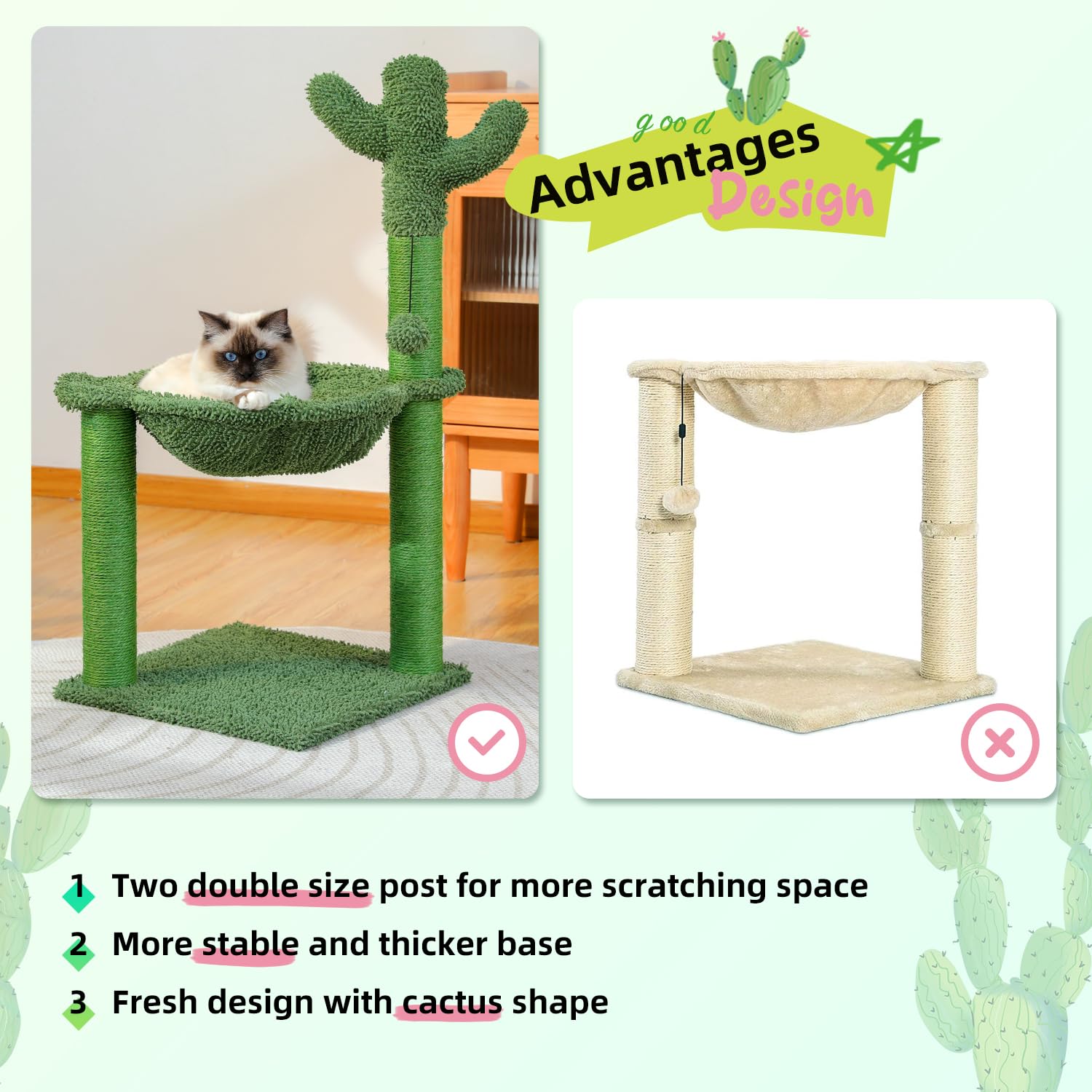 PAWZ Road cactus cat tree side profile shows cactus-inspired design.