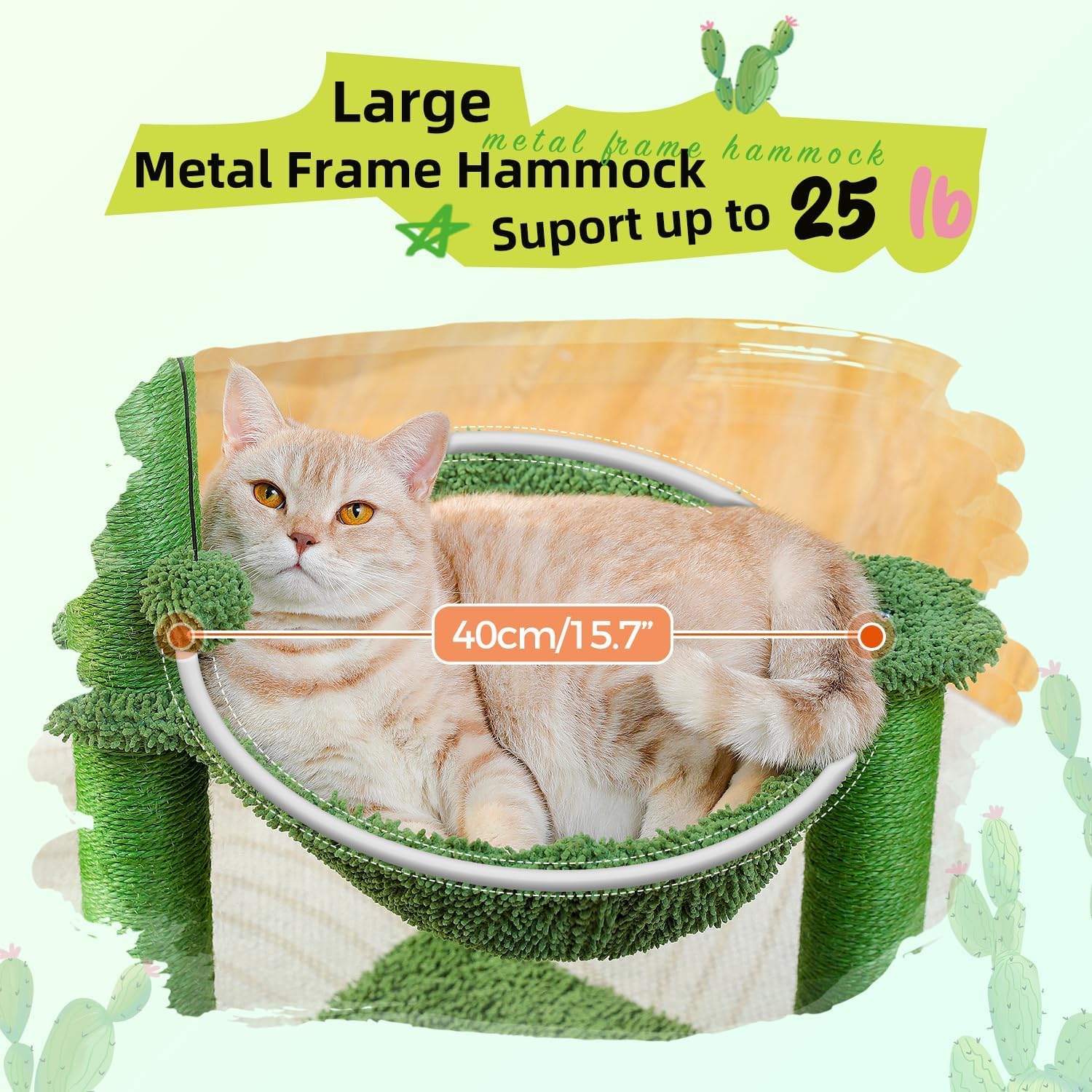PAWZ Road cactus cat tree wrapped sisal posts provide durable scratching.