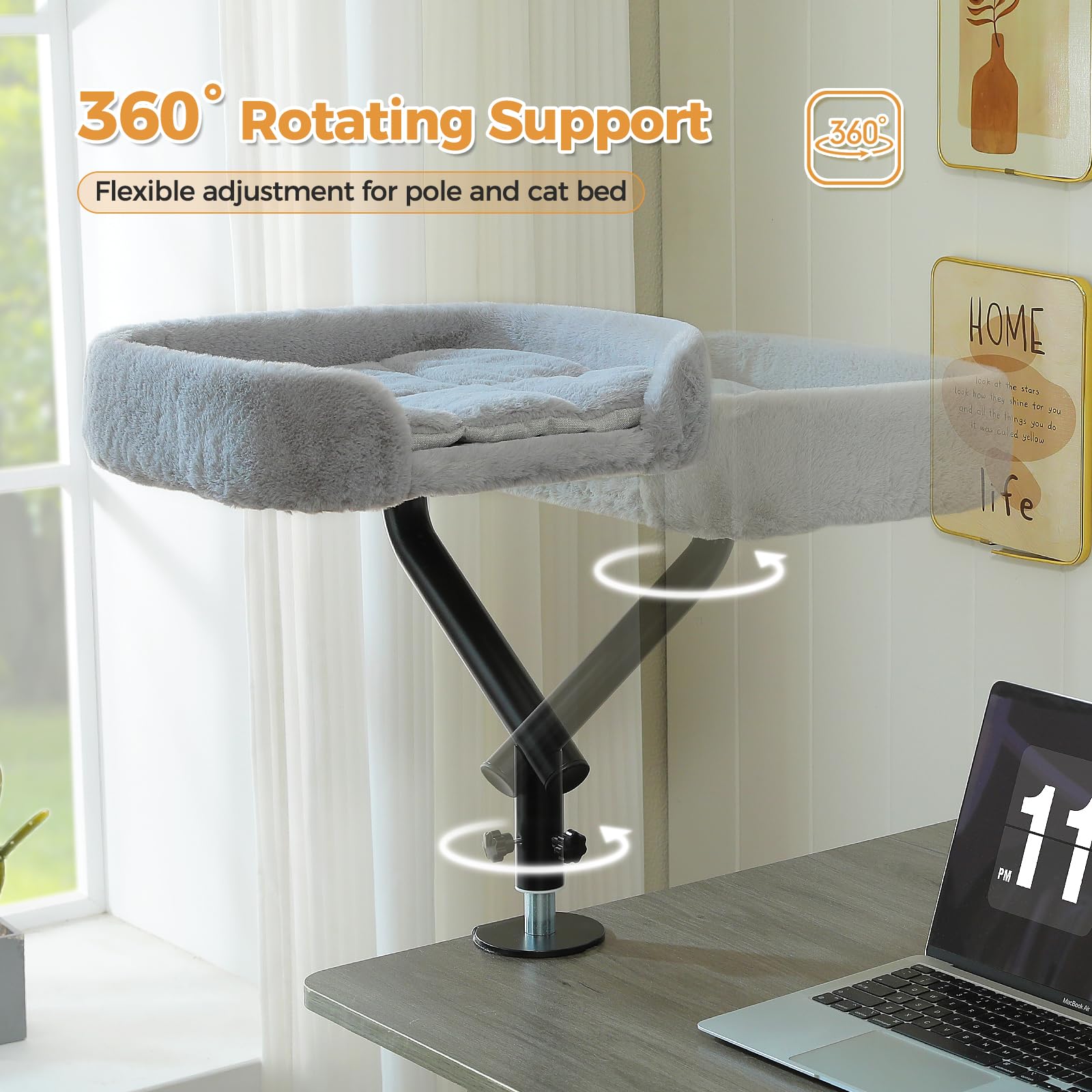 PAWZ Road cat desk bed robust-clamp secures to desk edge for reliability.