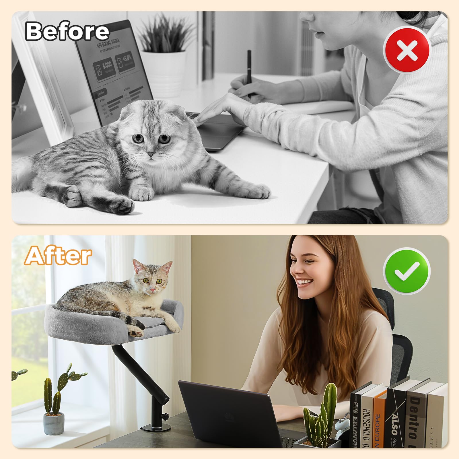 PAWZ Road cat desk bed soft-surface fabric provides cozy resting spots.