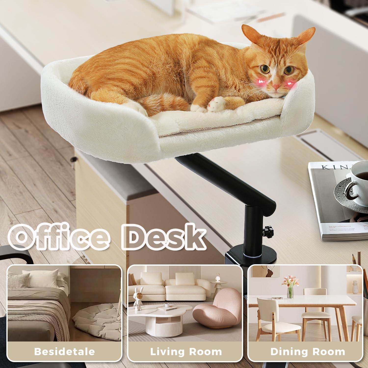 PAWZ Road cat desk bed's white design complements modern desks and home offices.