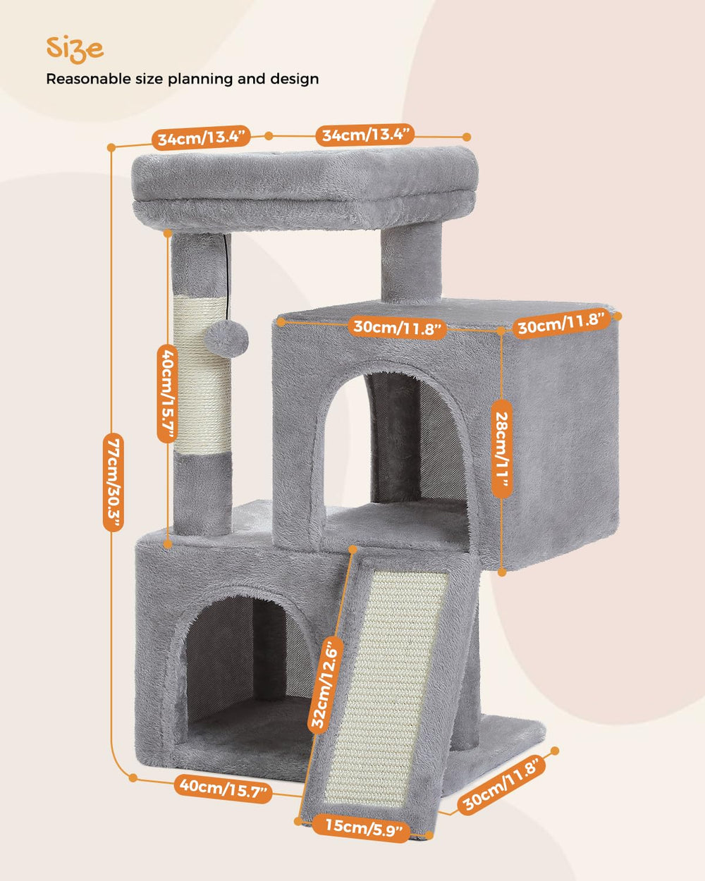 PAWZ Road cat tree side view highlighting stable base and wall-strap option