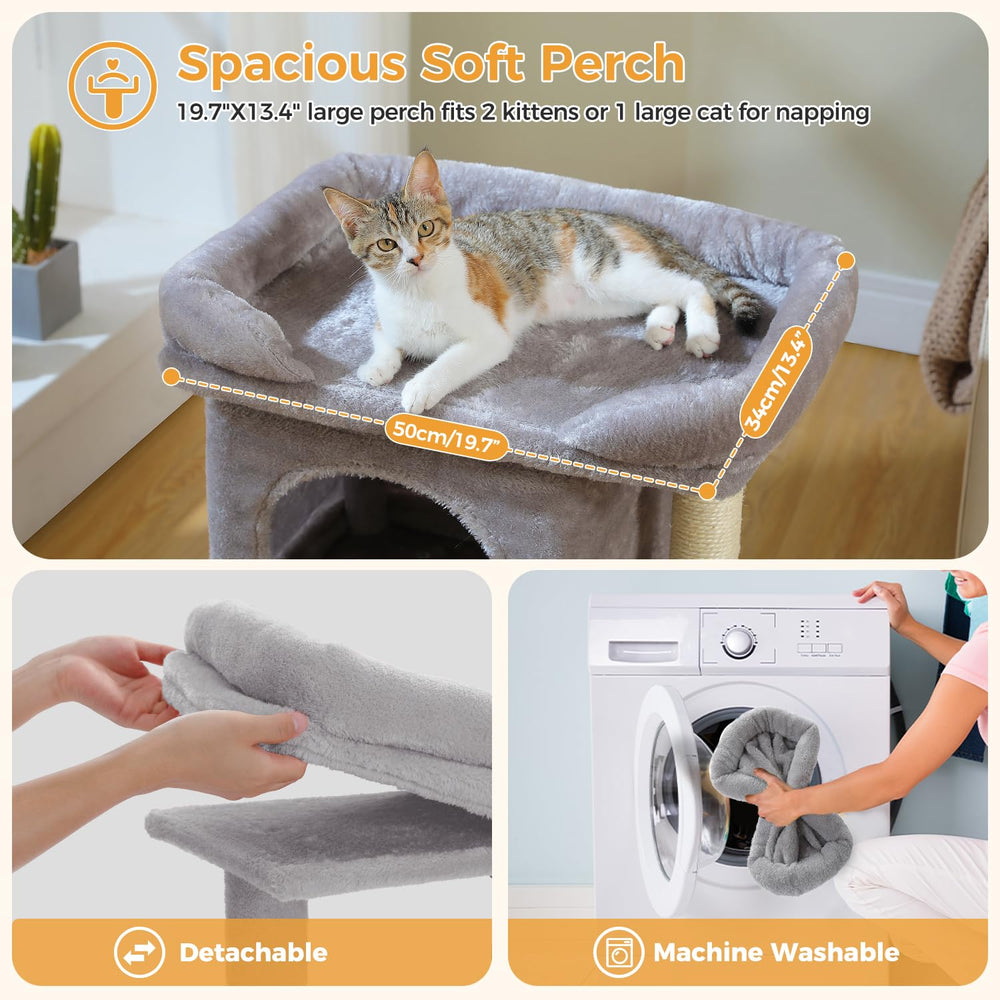 PAWZ Road cat tree with sisal posts satisfies scratching needs and protects furniture.