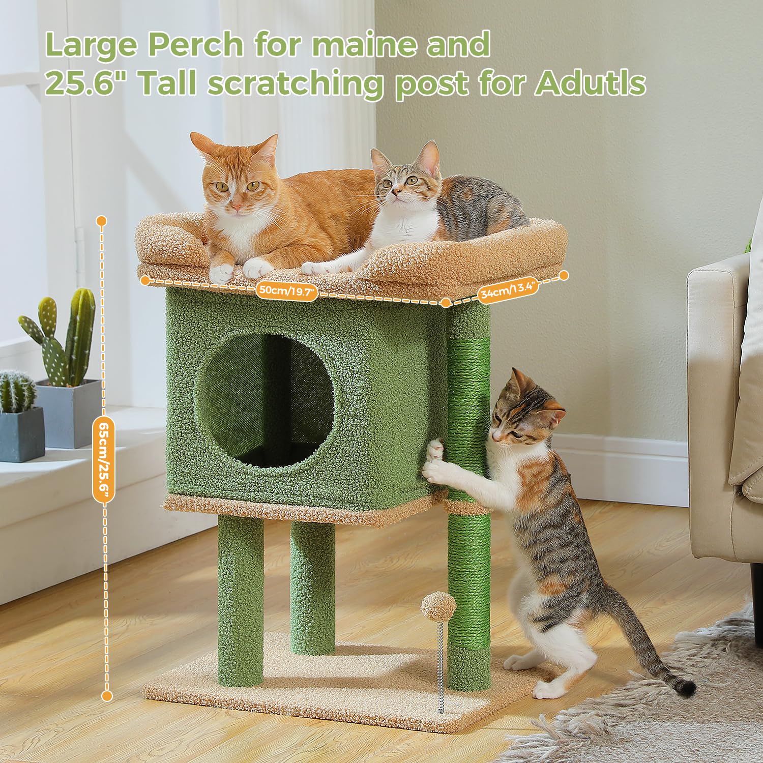 PAWZ Road cat tree with two sisal posts protects furniture from scratching.