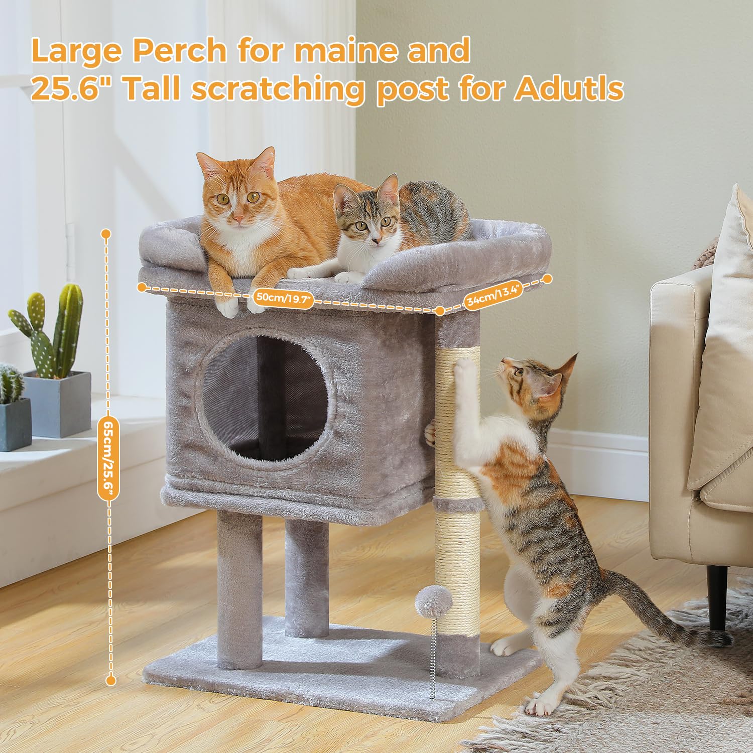 PAWZ Road cat tree spring ball adds interactive play for active cats.