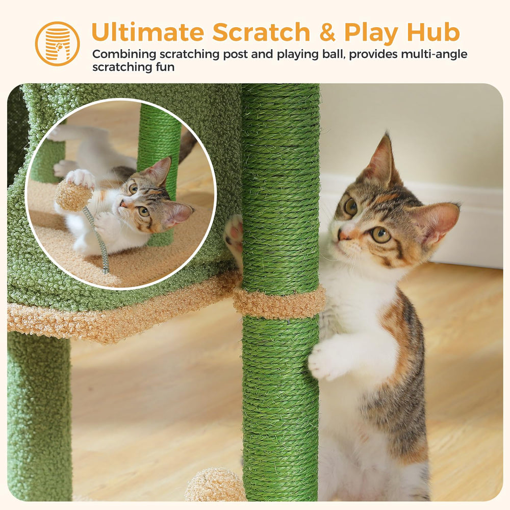 PAWZ Road cat tree spring ball adds interactive play at the base.