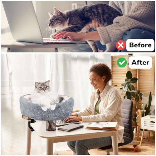 Pawzentic cat desk bed lever close-up demonstrates quick angle changes for napping or observation.