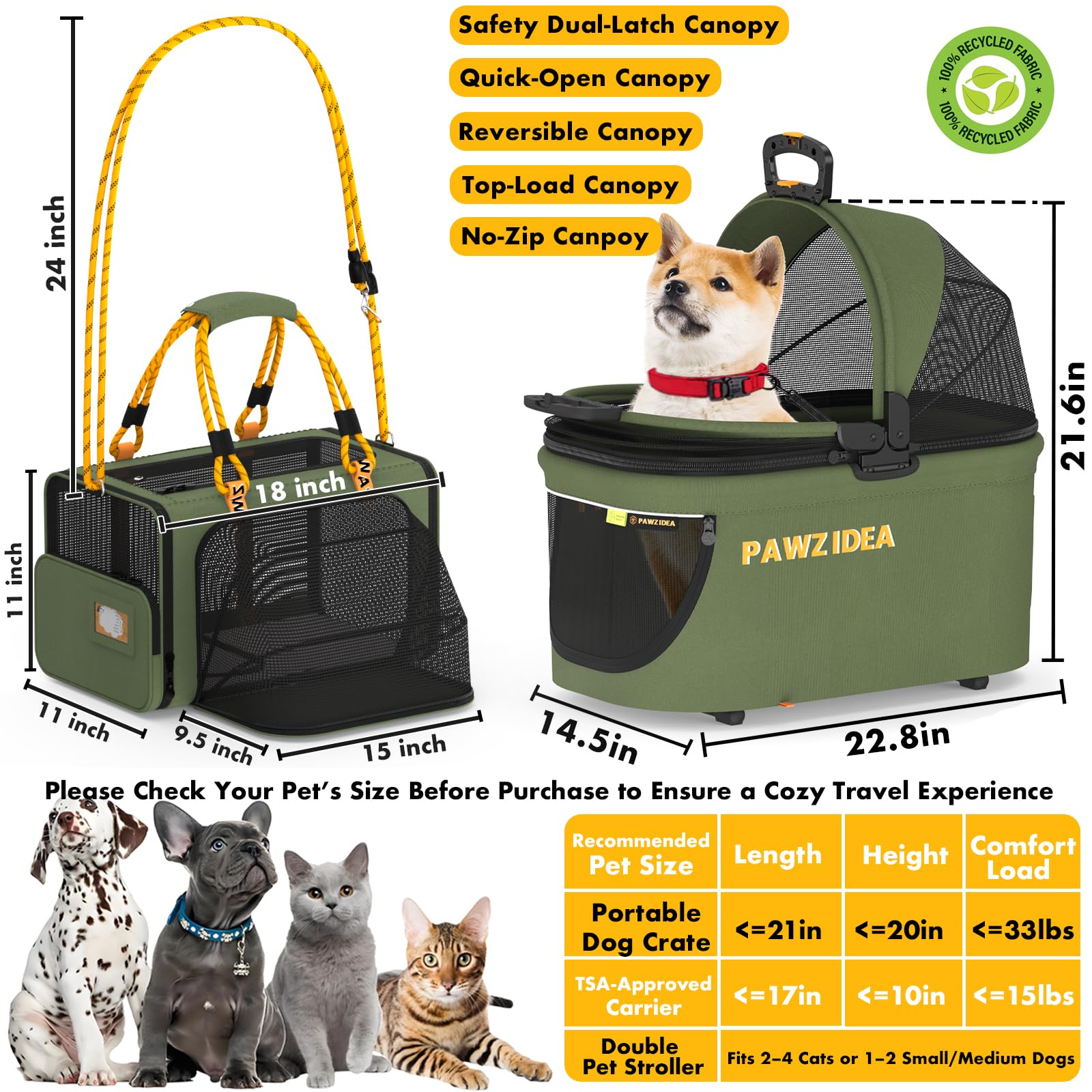 PAWZIDEA all-terrain wheels with front swivel enable smooth rides on varied surfaces.