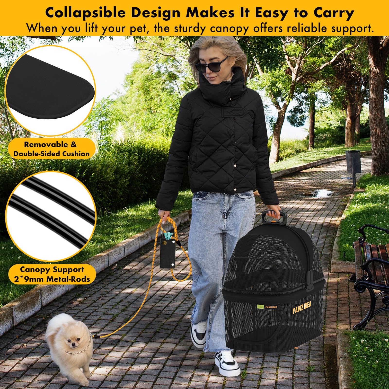 PAWZIDEA all-terrain-wheels-suspension delivers a smooth ride on diverse surfaces