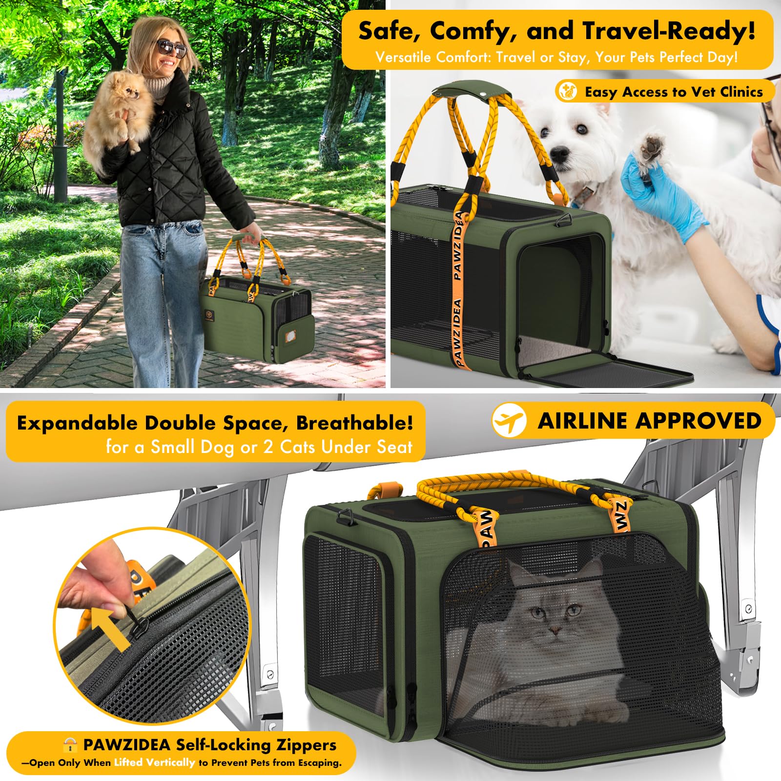 PAWZIDEA breathable mesh design improves airflow for calmer travel.