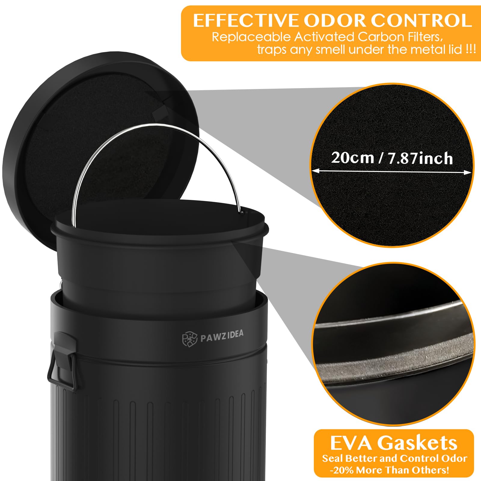 PAWZIDEA carbon filter 7.8-inch traps smells for fresher patios and yards.