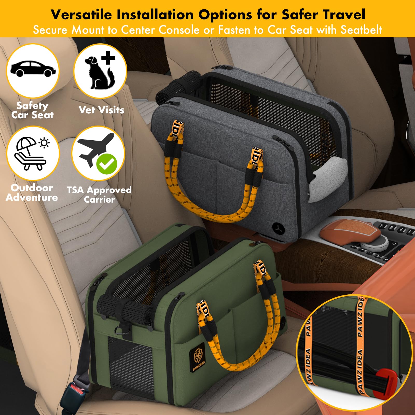 PAWZIDEA center console seat easy-clean materials and removable pad