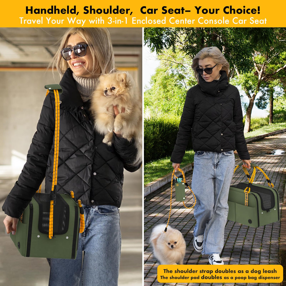 PAWZIDEA center console seat safety straps secure to the console