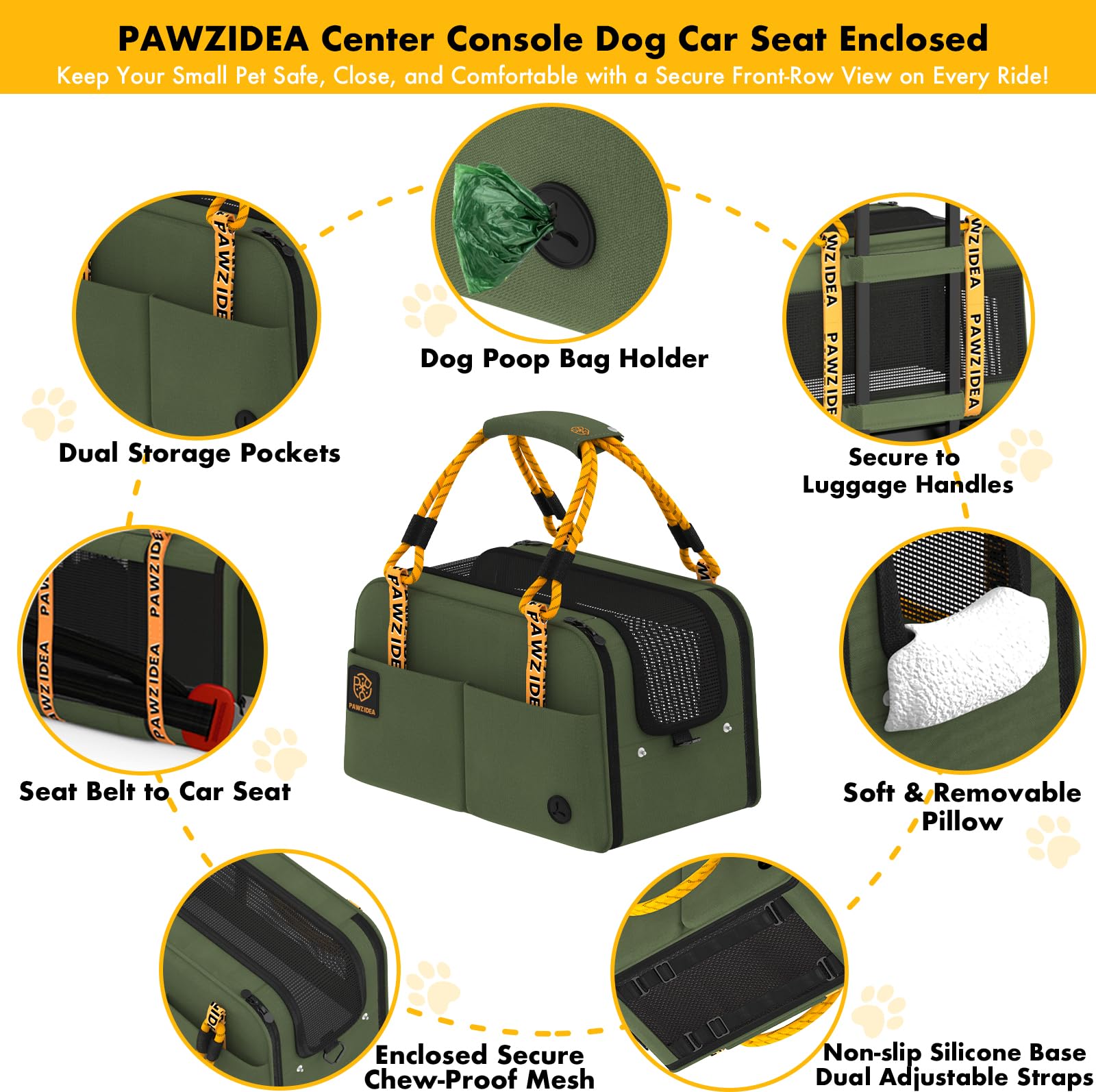 PAWZIDEA center console seat TSA-approved fits under airplane seats