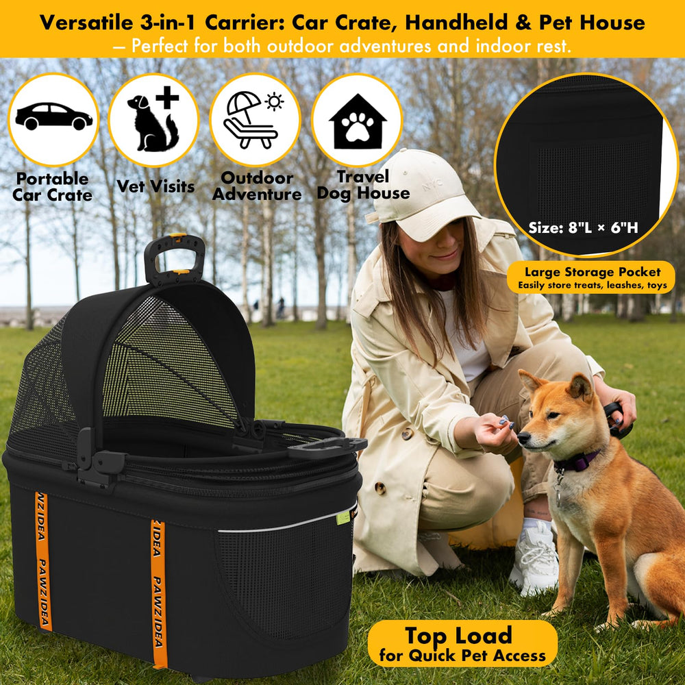 PAWZIDEA crate safety tether inside for added pet security during travel.