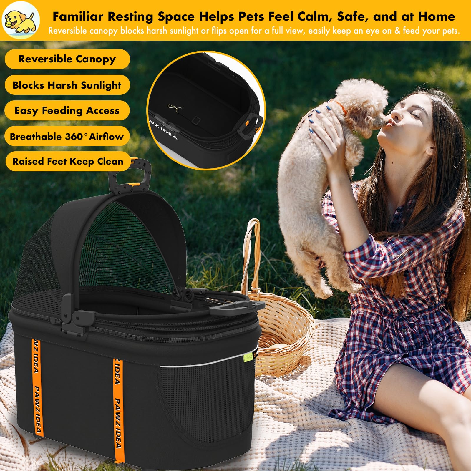 PAWZIDEA crate top load canopy in action for quick pet viewing.