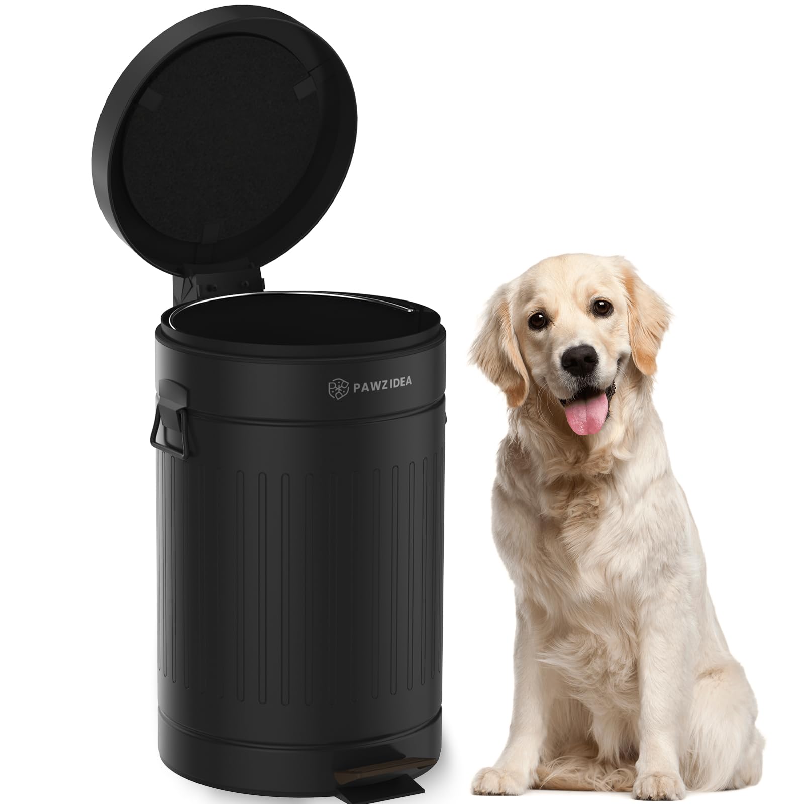 PAWZIDEA outdoor poop trash can with lid keeps waste contained and odors down.