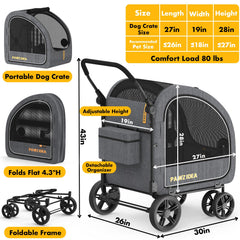 PAWZIDEA dog stroller on car seat shows easy-entry setup for pets