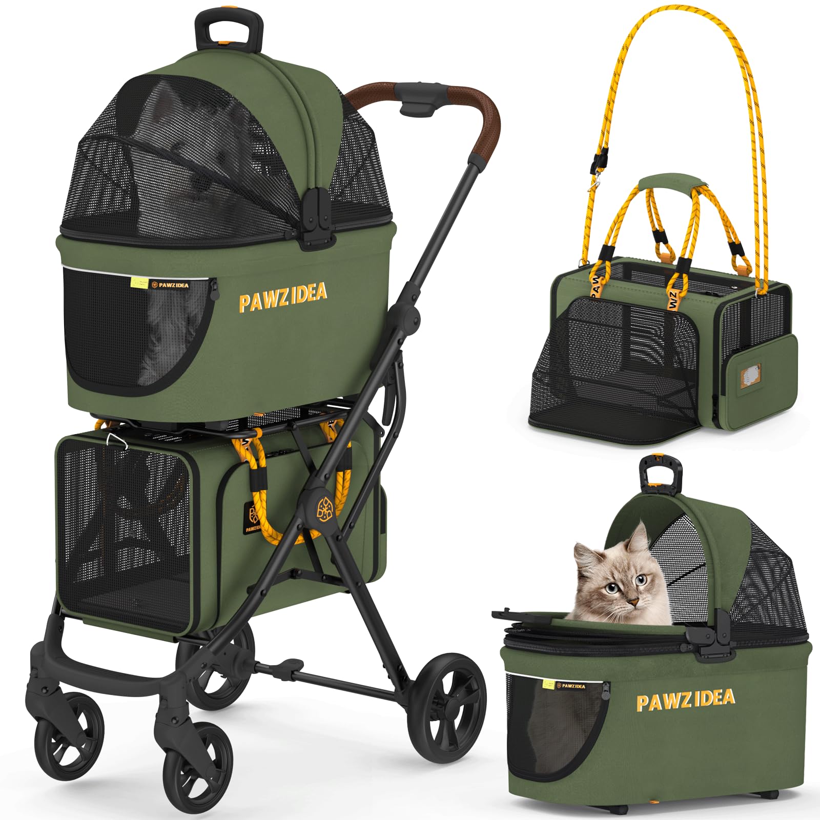 PAWZIDEA double pet stroller top crate offers a roomy view during travel.