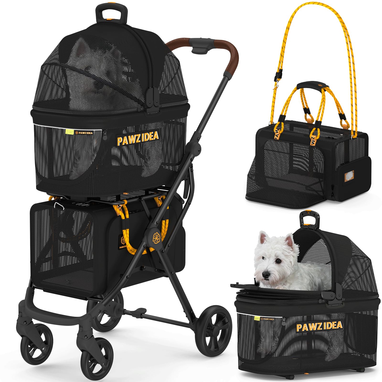 PAWZIDEA double-pet-stroller top crate view showing comfortable seating for two cats