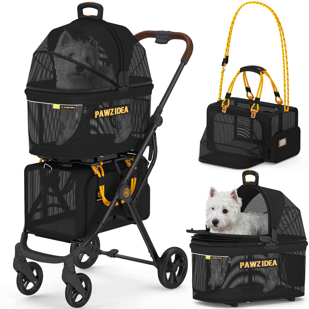 PAWZIDEA double-pet-stroller top crate view showing comfortable seating for two cats