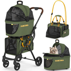 PAWZIDEA double pet stroller top crate offers a roomy view during travel.