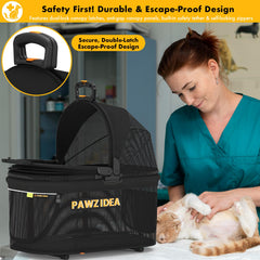 PAWZIDEA dual-lock canopy latches emphasize secure closure during car rides.