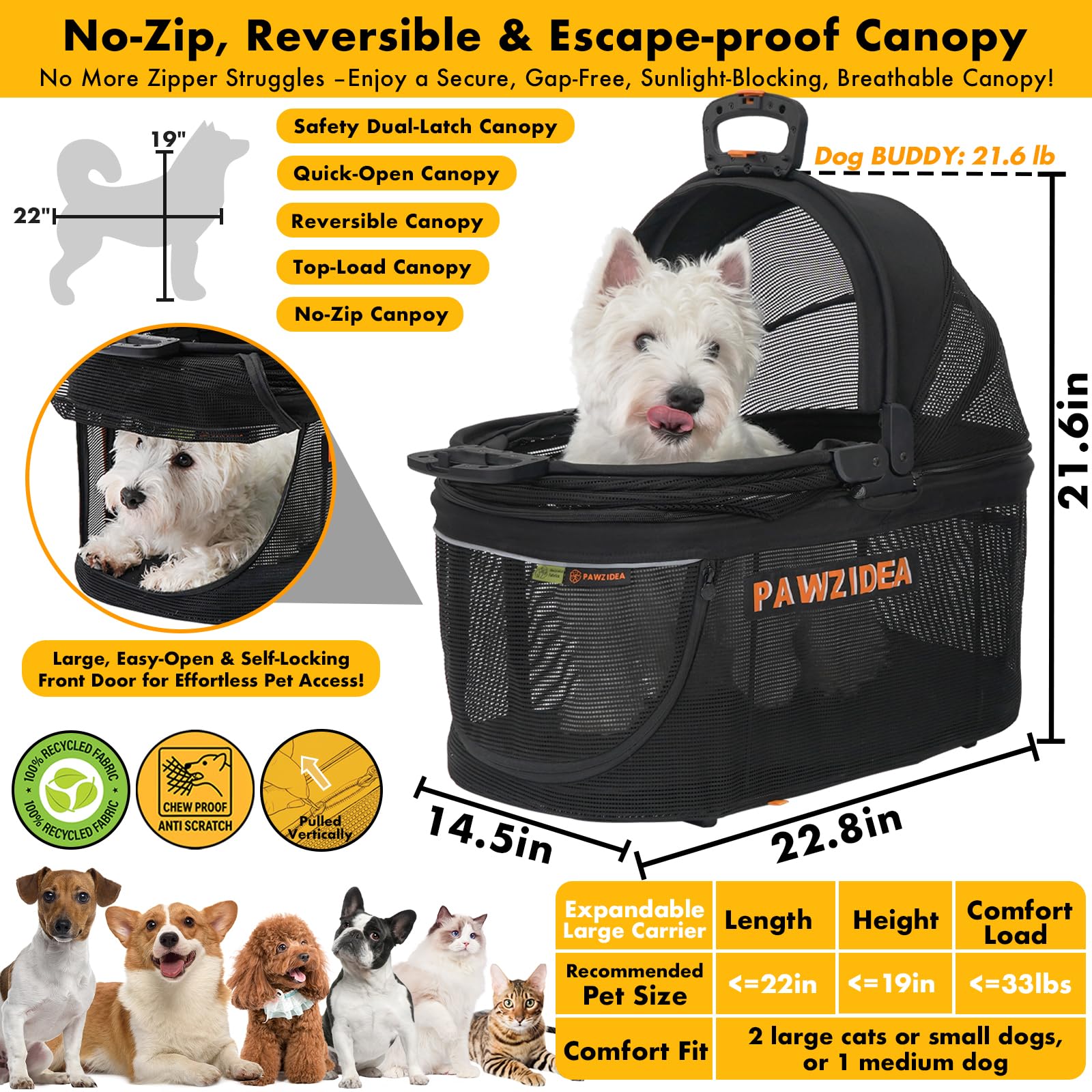 PAWZIDEA enclosed pet car seat secure view with canopy for calm vet visits.