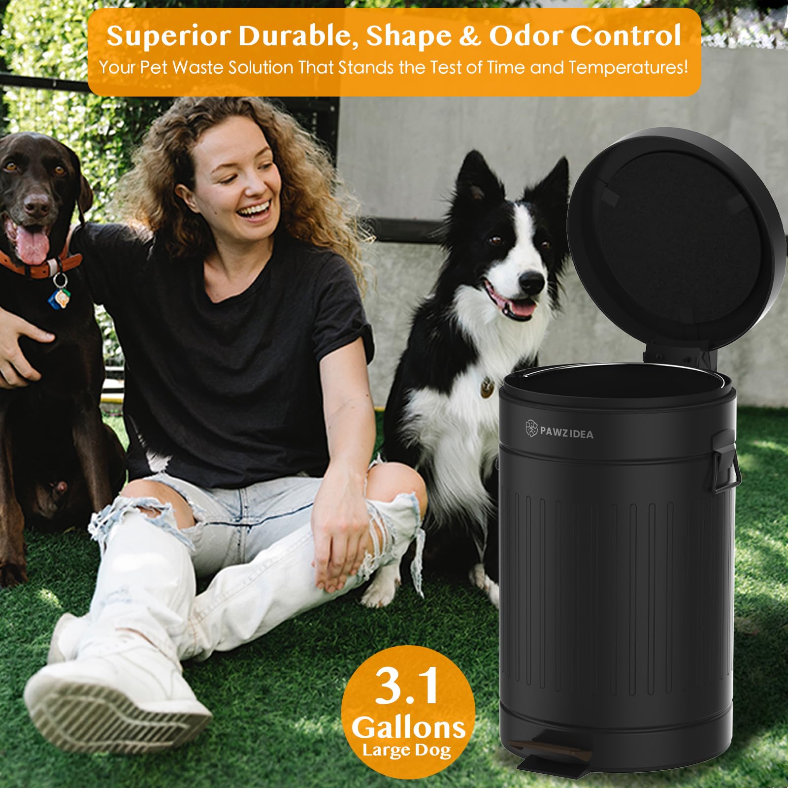 PAWZIDEA durable metal construction withstands outdoor weather and high temperatures.