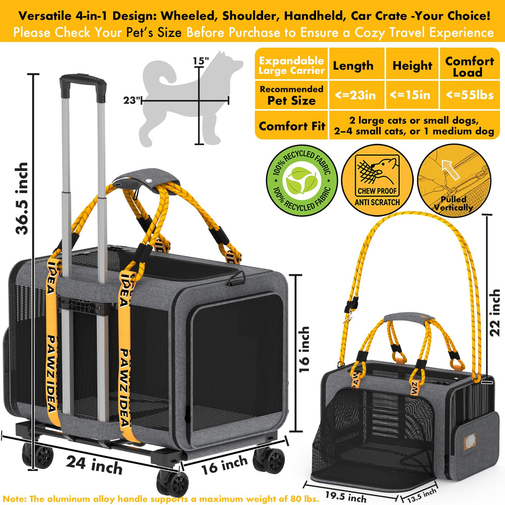 PAWZIDEA expandable carrier side-folded view for compact storage after trips.