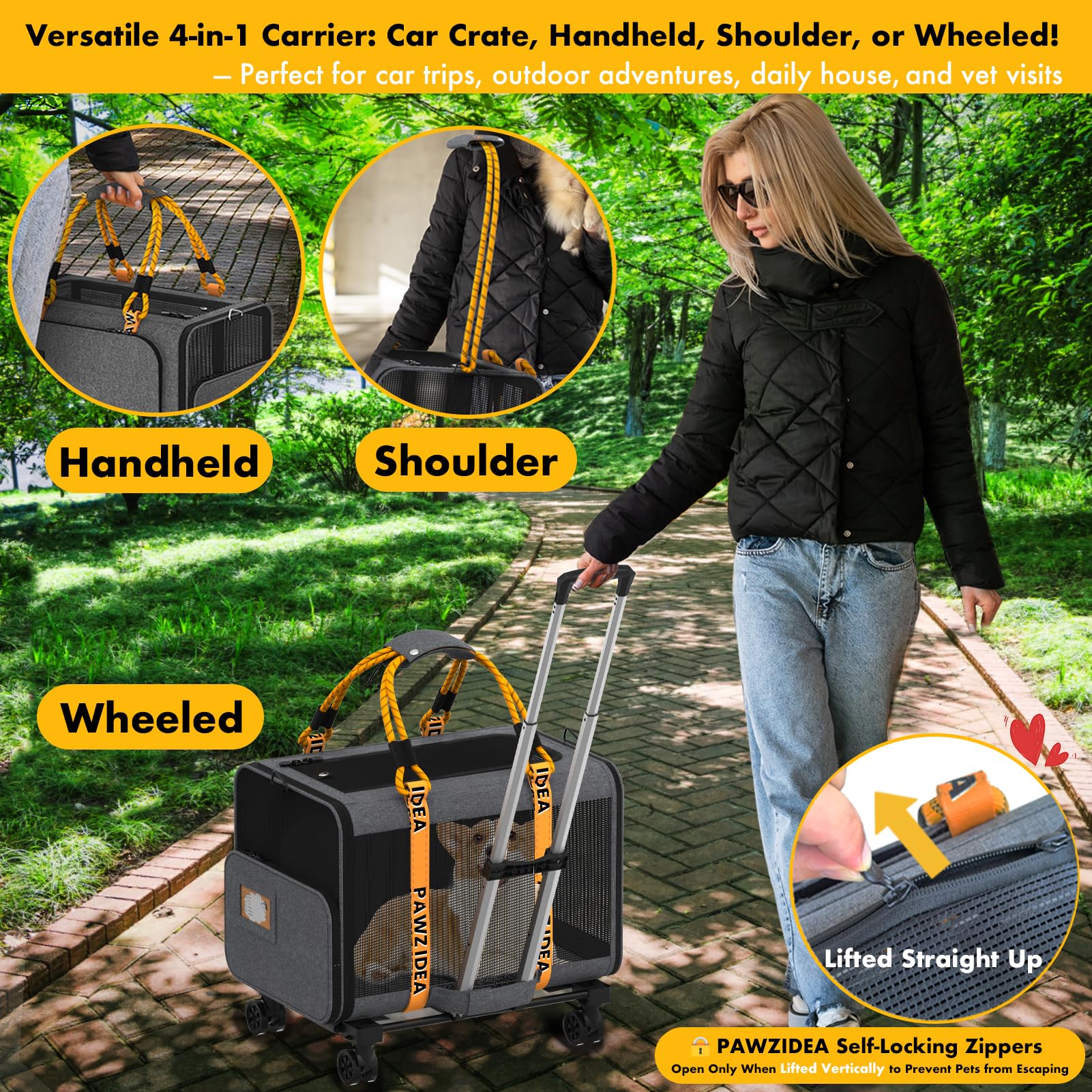 PAWZIDEA expandable carrier top ventilation shows breathable design for comfort.