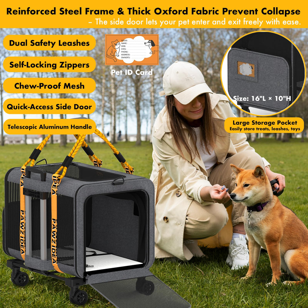 PAWZIDEA wheels enable smooth travel and effortless transport.