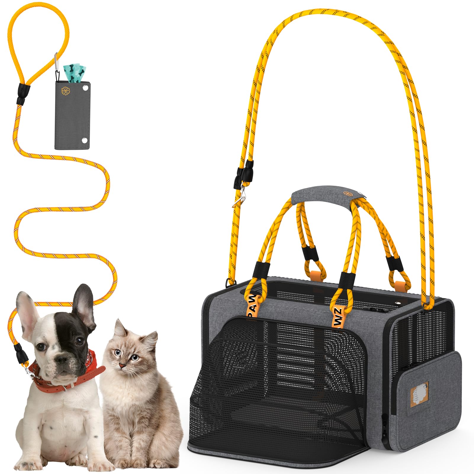PAWZIDEA expandable pet carrier under-seat shows space for travel and two-cat setup
