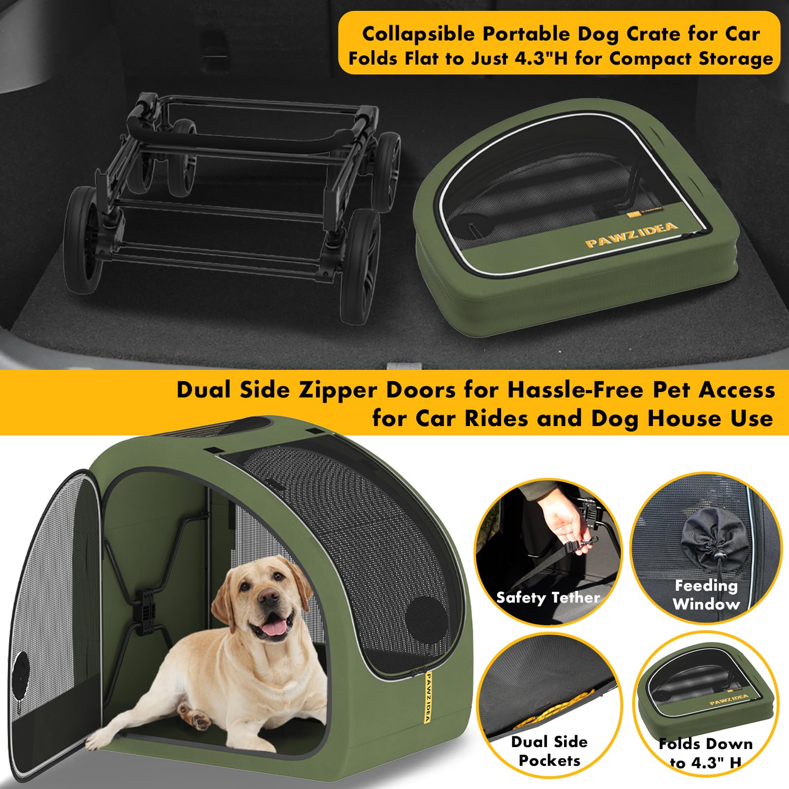 PAWZIDEA foldable design saves space in trunks and closets.