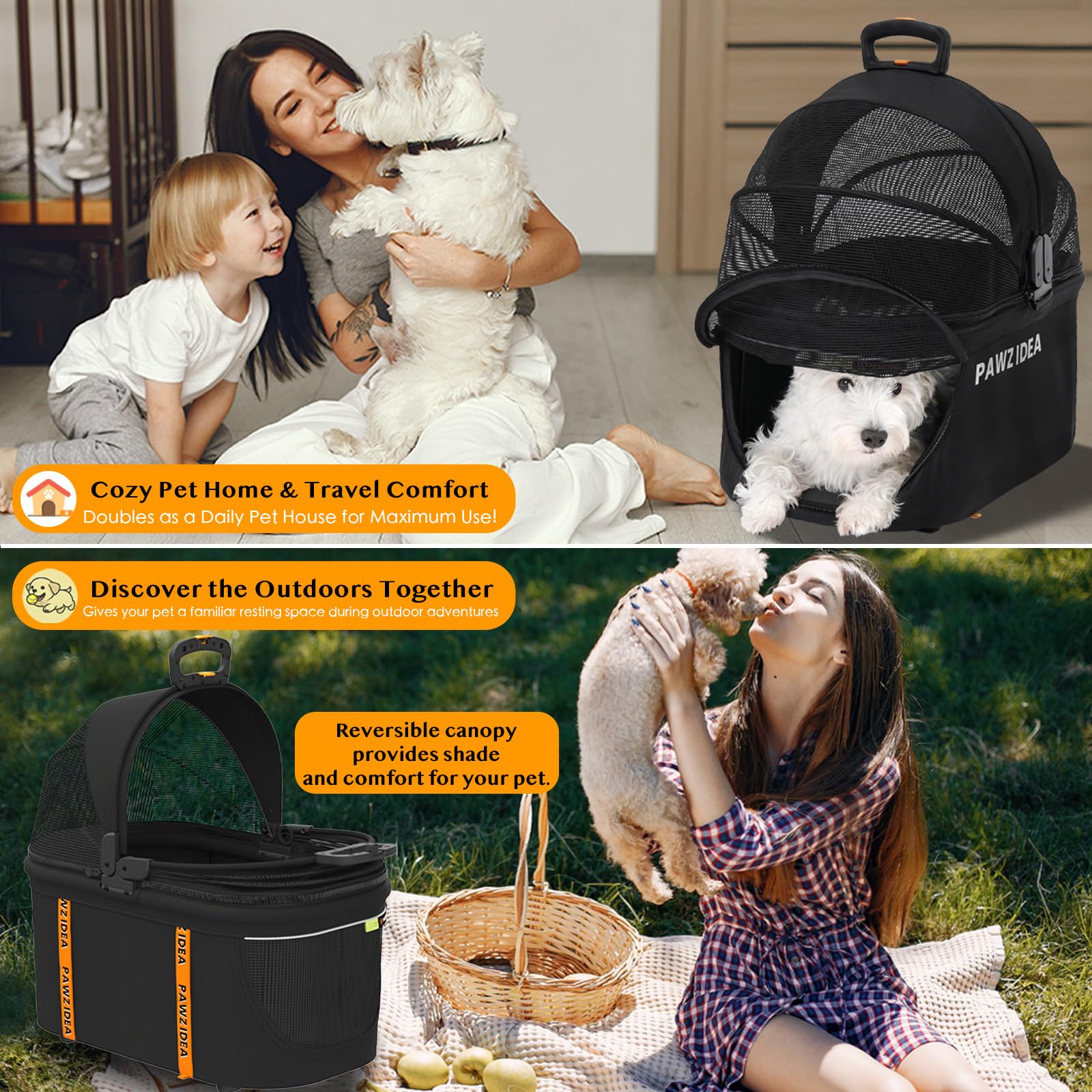 PAWZIDEA front door and top-load canopy for easy pet access.
