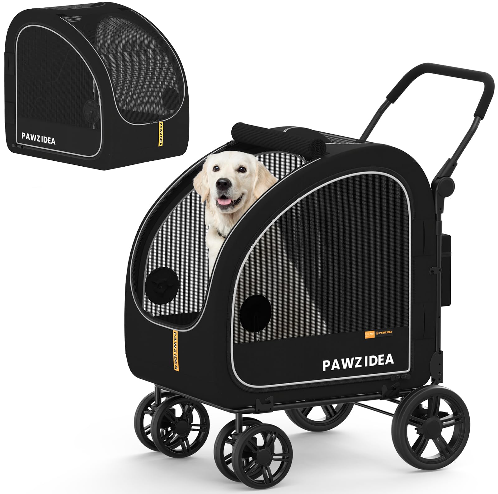 PAWZIDEA large dog stroller front view for comfortable upright seating