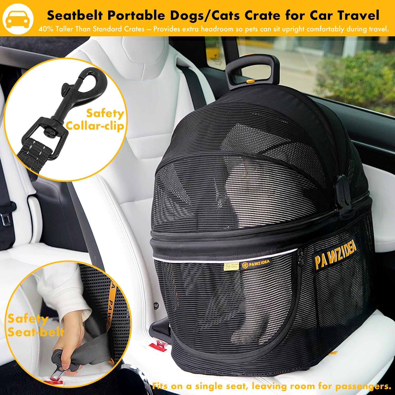 PAWZIDEA no-zip top-load canopy highlights quick access and easy setup.