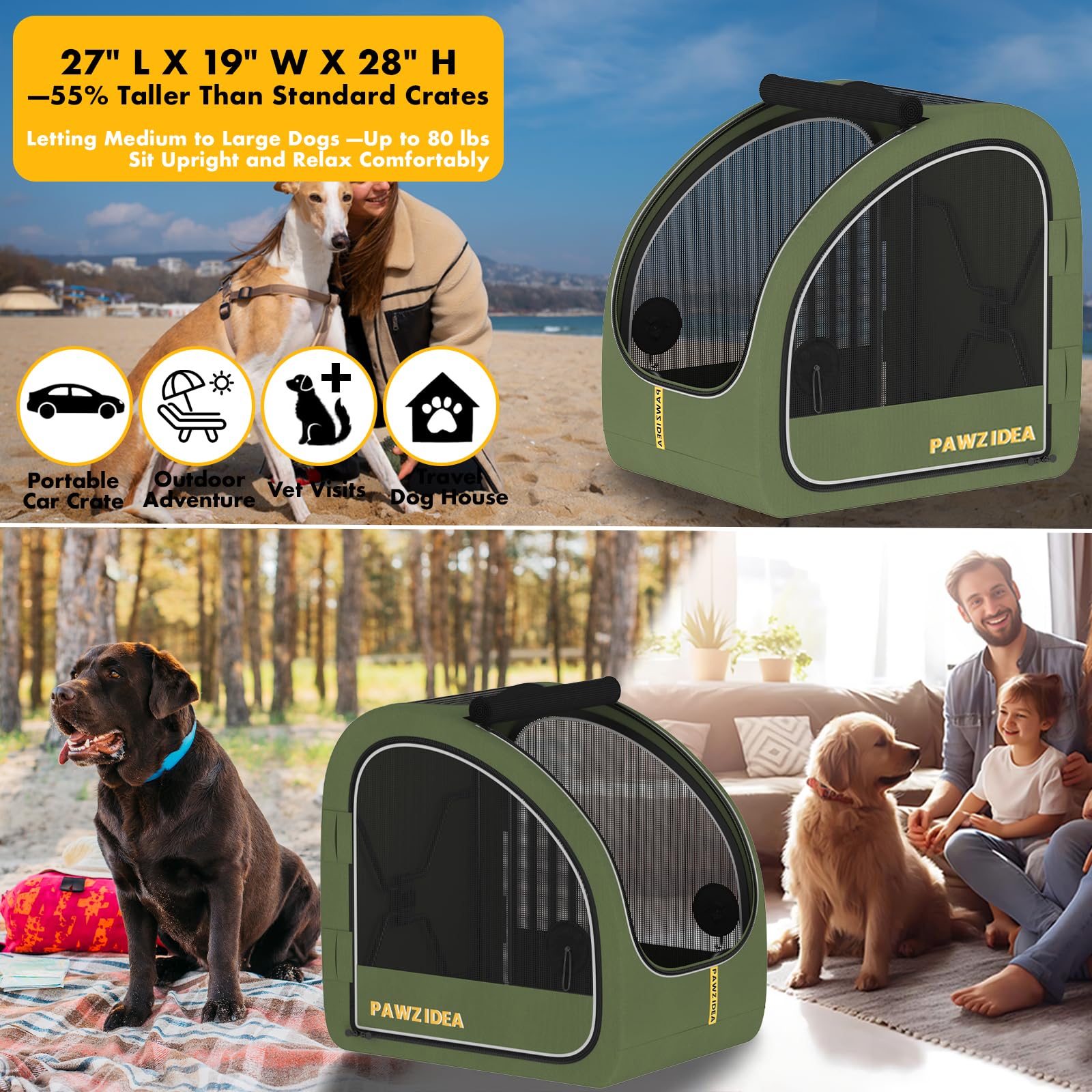 PAWZIDEA portable dog crate breathable-mesh interior for airflow