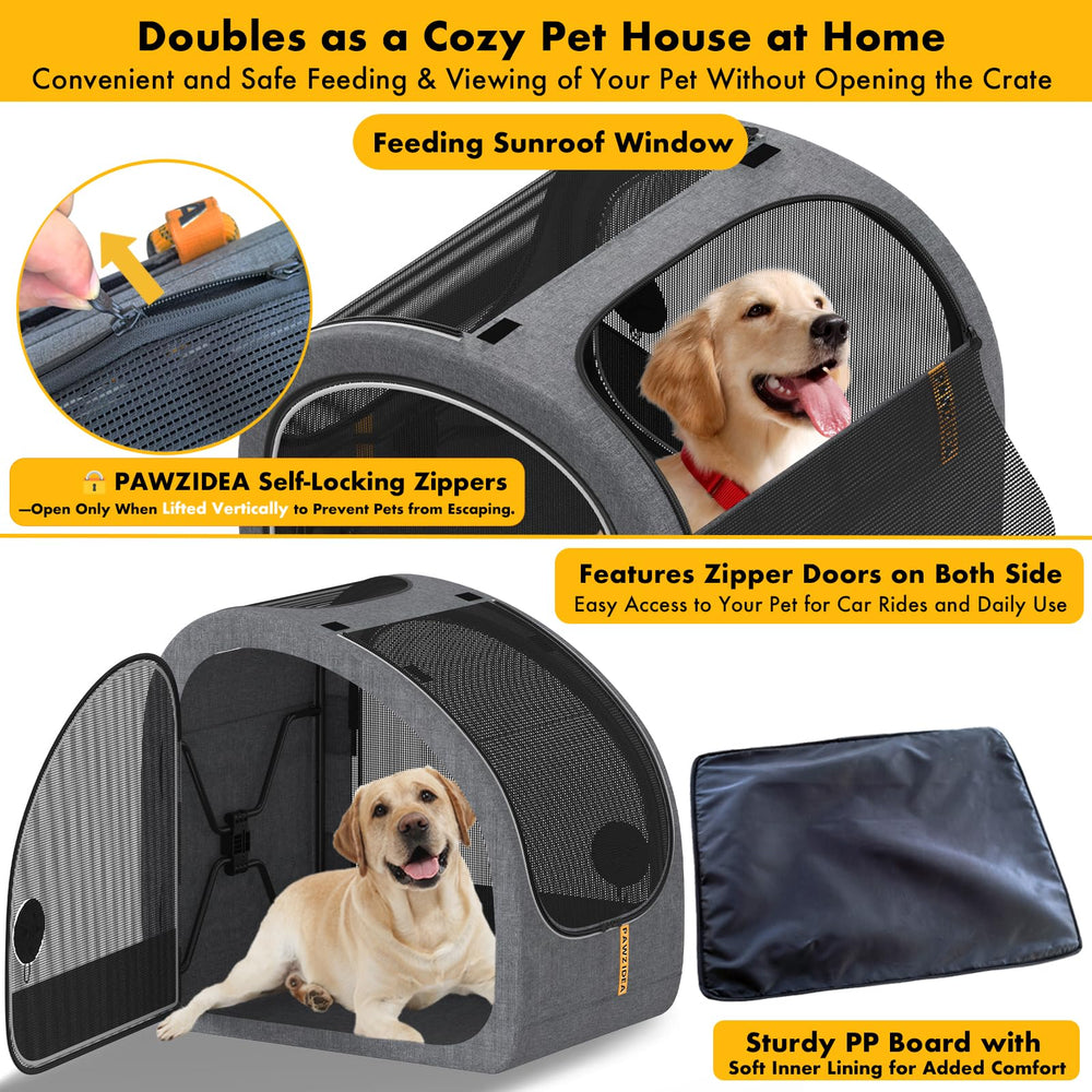 PAWZIDEA portable dog crate chew-proof mesh ensures airflow and visibility.