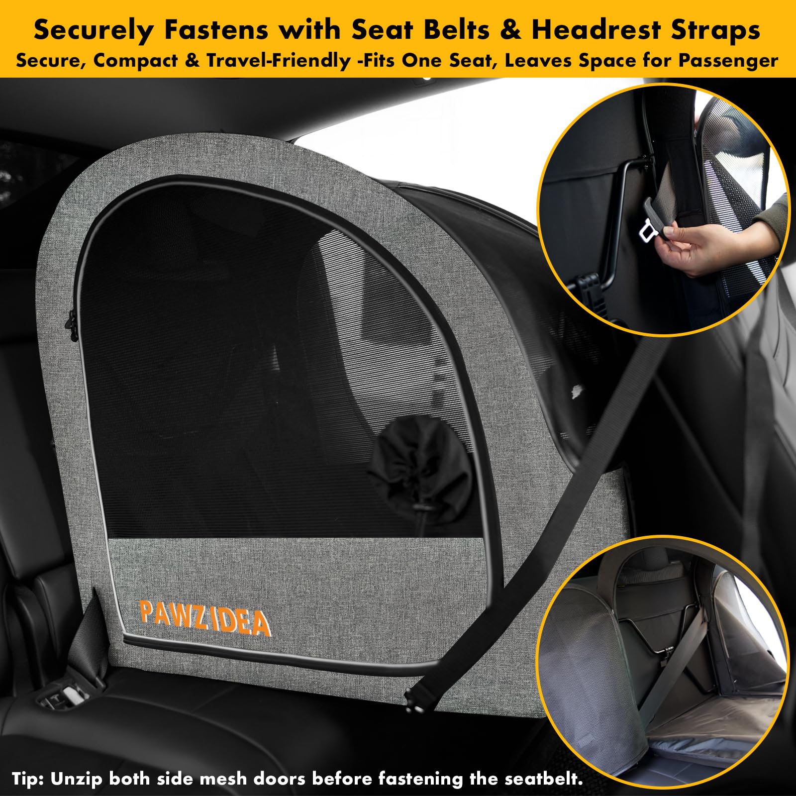 PAWZIDEA portable dog crate folded flat for compact storage after trips.