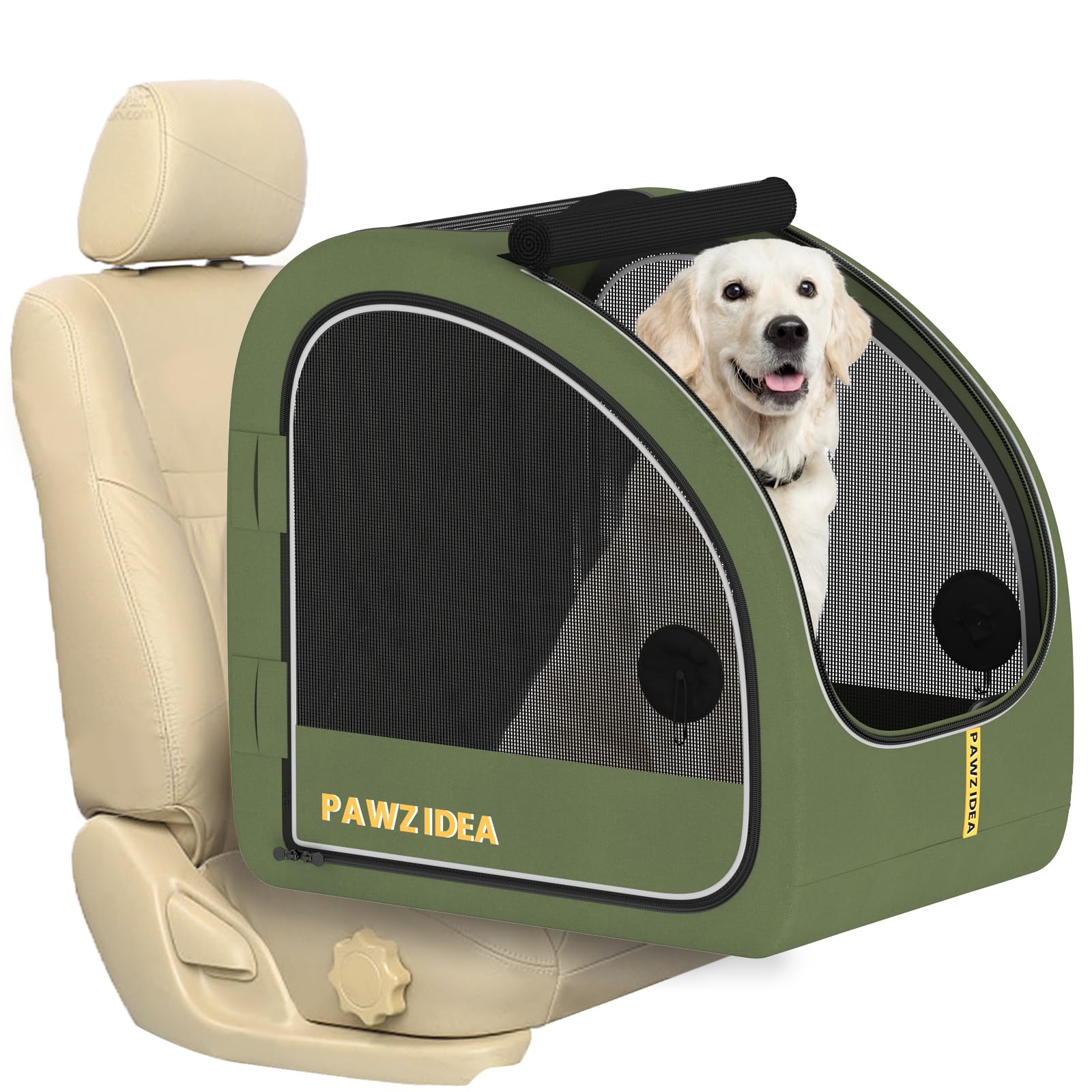 PAWZIDEA portable dog crate front-door view for relaxed road trips