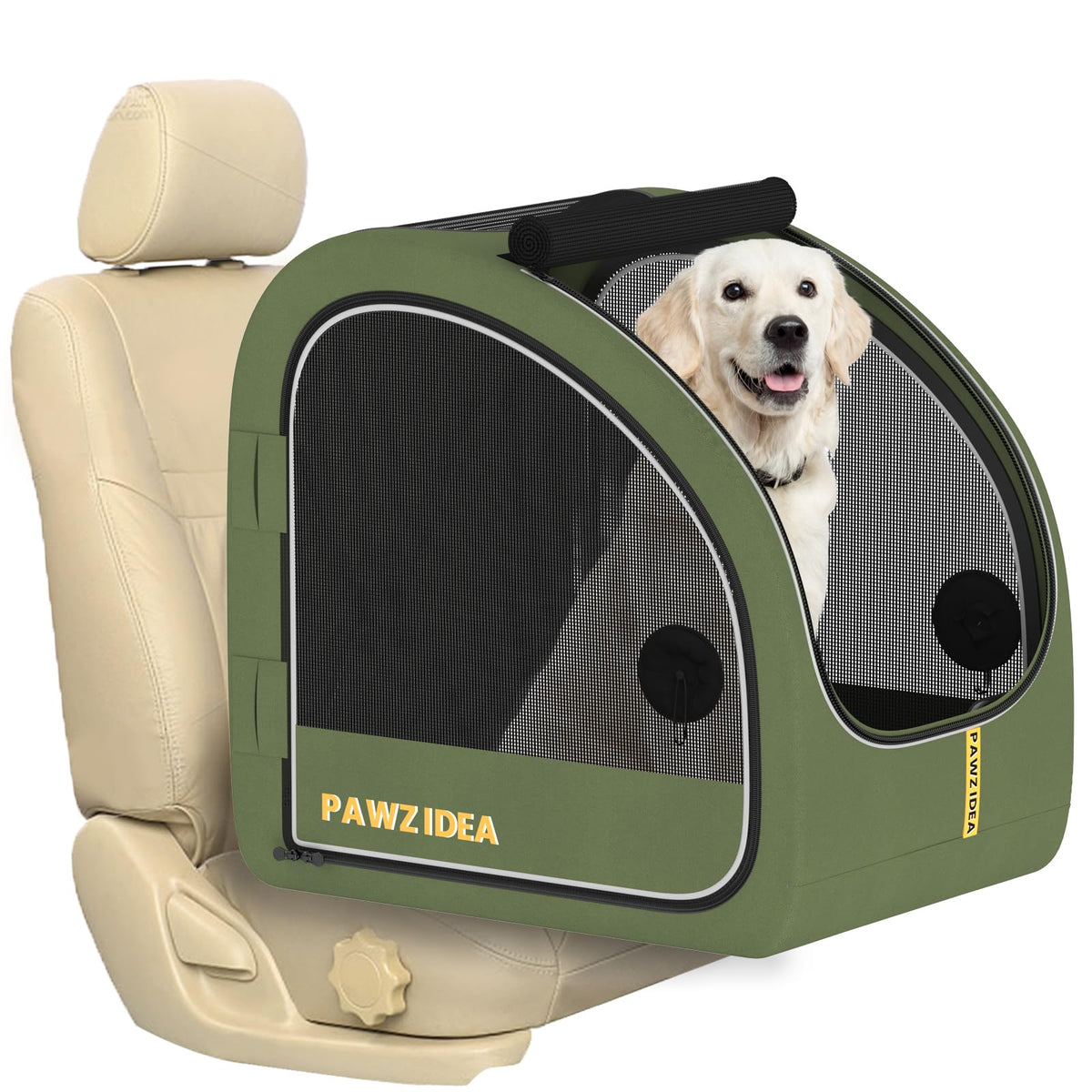 PAWZIDEA portable dog crate front-door view for relaxed road trips