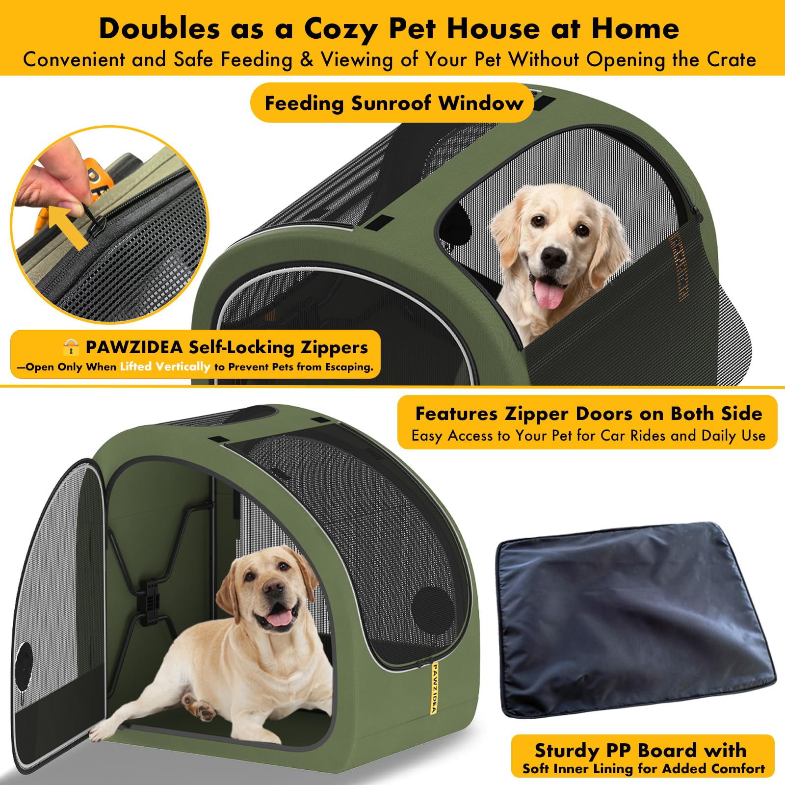 PAWZIDEA portable dog crate removable cushion for easy cleaning